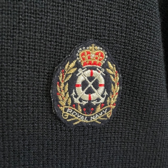 Vintage 70s men’s knit Cardigan Academia School prep Varsity Wool Navy blue L - Picture 8 of 16